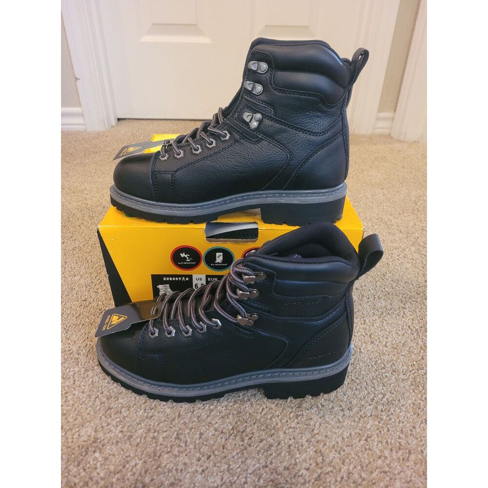 Eurostar Troy Steel Toe Work Boots Mens 6.5 Wide Width Black Slip Oil Resist
